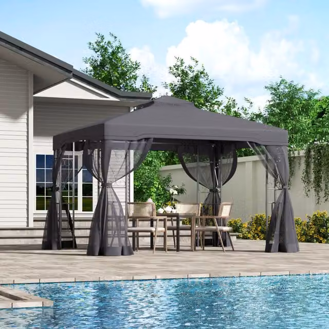 Breeins Modern Hip Roof Outdoor Garden Gazebo Canopy in Black