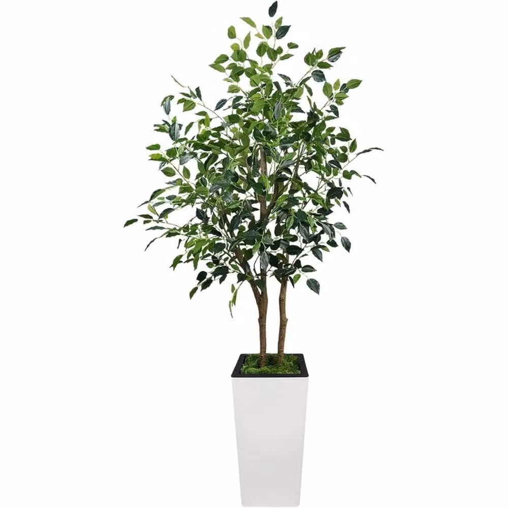 VOGREX 5ft Artificial Ficus Tree in Green with Tall Wood Planter – 2