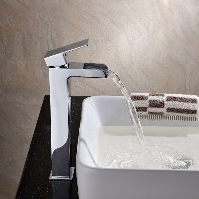 Nes Home Chrome Tall Waterfall Basin Mono Mixer Tap in Silver, H 31.0 x W 25.5 x D 11.0 cm – 1