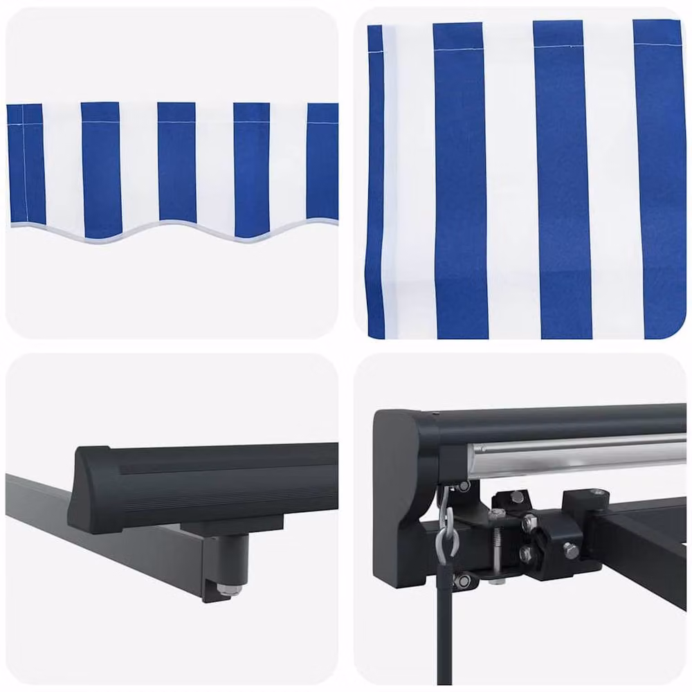 Berkfield Home Manual Retractable Awning in Blue and White, W: 300 cm, D: 250 cm – 4
