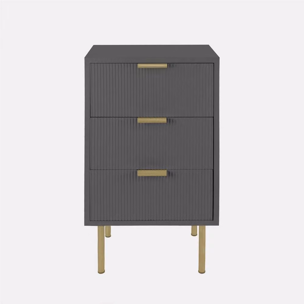 OHS Ribbed 3-Drawer Bedside Cabinet in Charcoal Grey Anthracite Matt Engineered Wood – 2