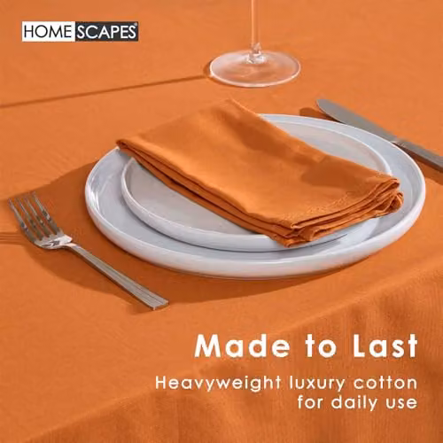 HOMESCAPES Plain Cotton Rectangular Tablecloth in Burnt Orange, W: 137 cm x L: 178 cm – 3