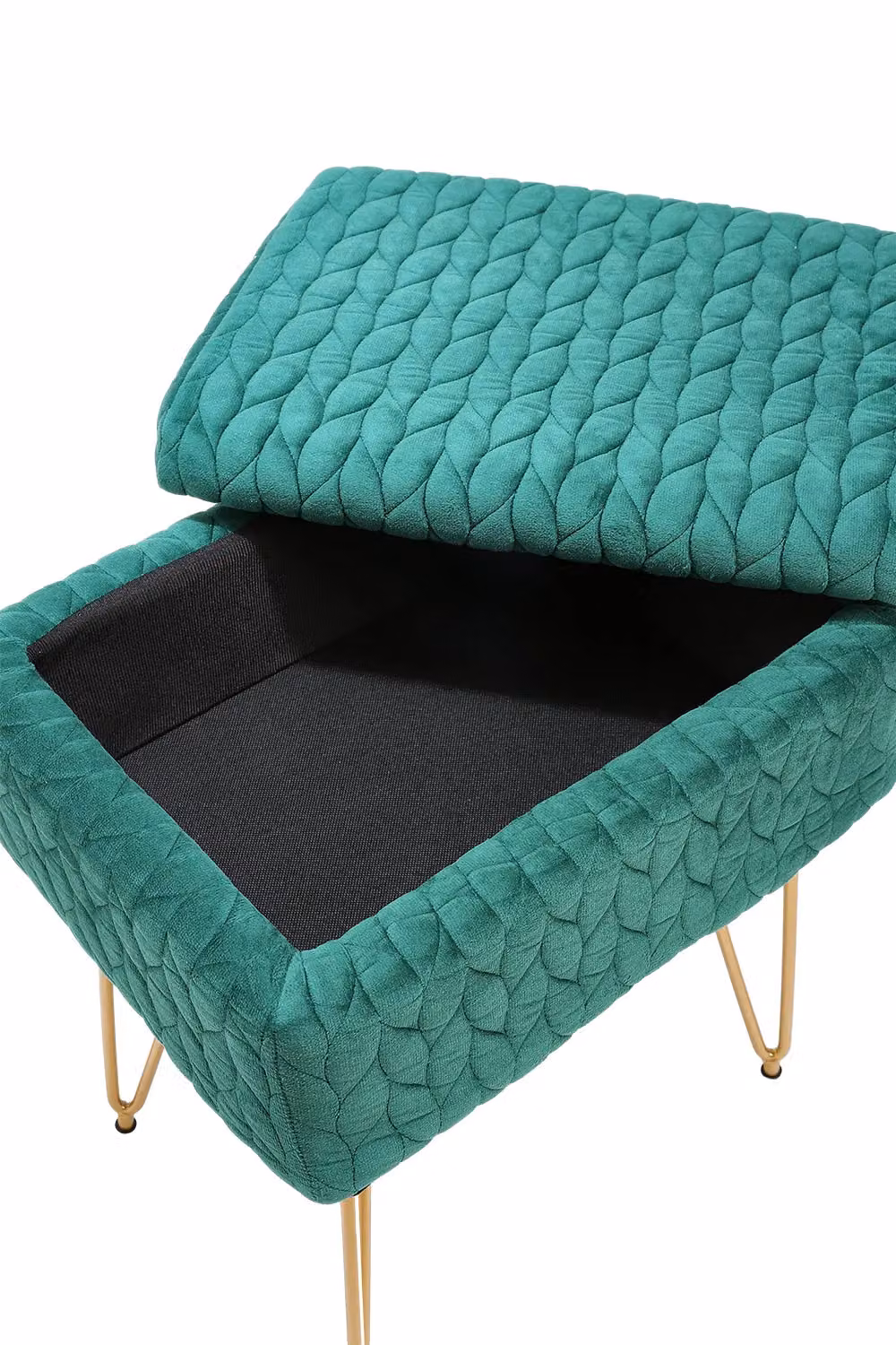 Livingandhome Green Velvet Upholstered Rectangular Storage Ottoman Vanity Stool with Metal Frame – 4