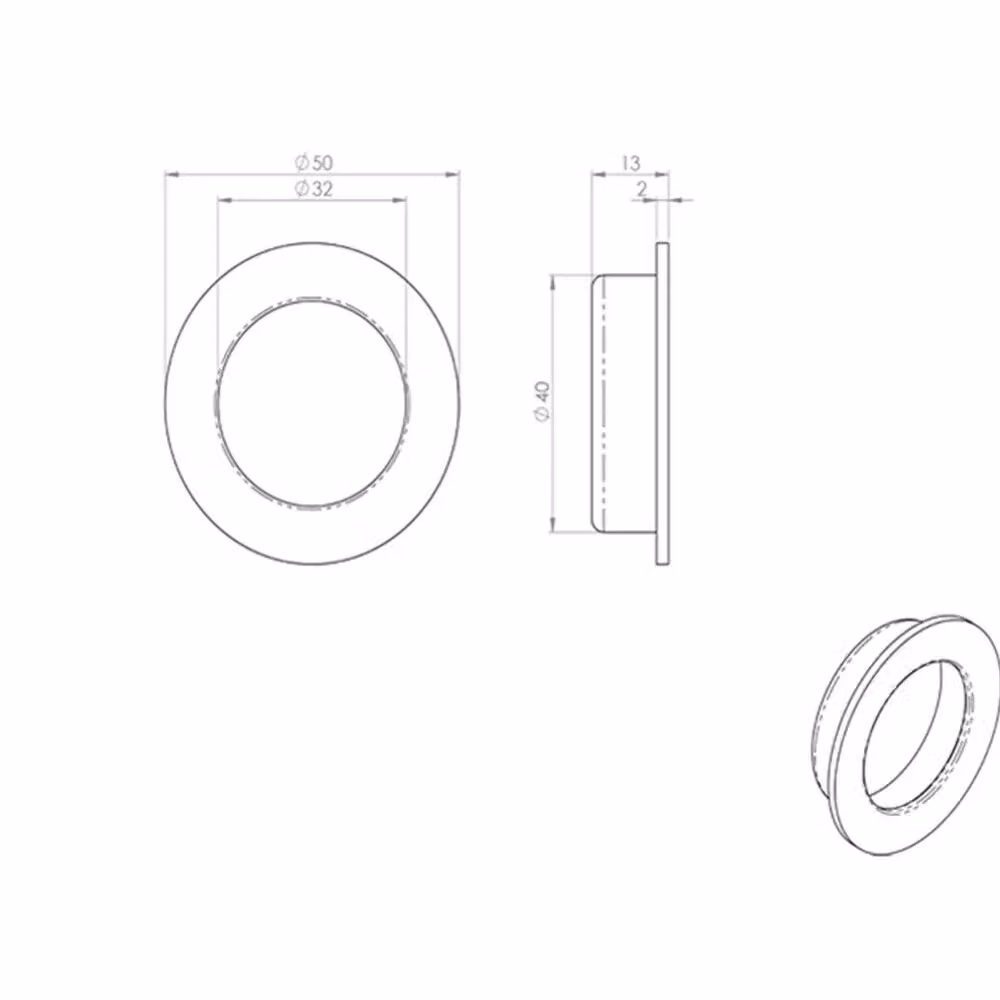 Loops Circular Low Profile Recessed Flush Pull in Bright Stainless Steel, Diameter: 50 mm – 2