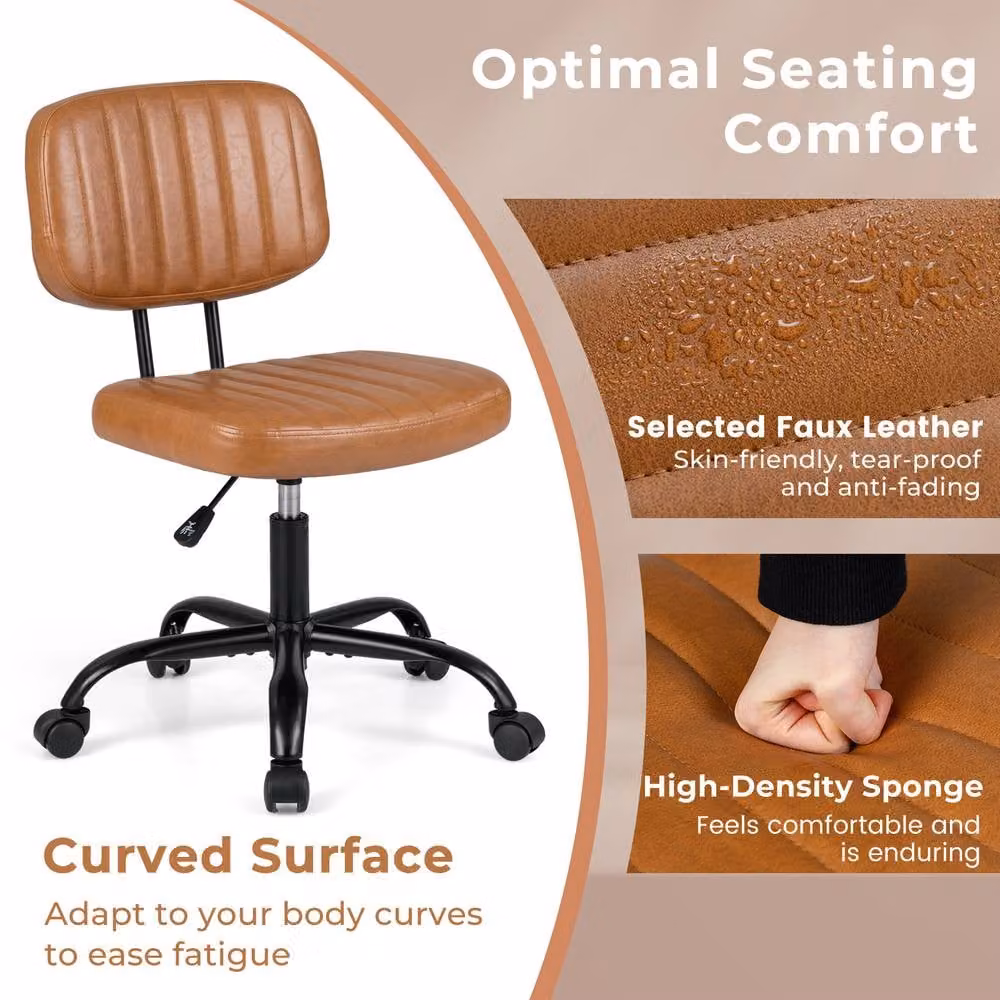 Costway Brown PU Leather Swivel Executive Office Chair with Height Adjustment – 3