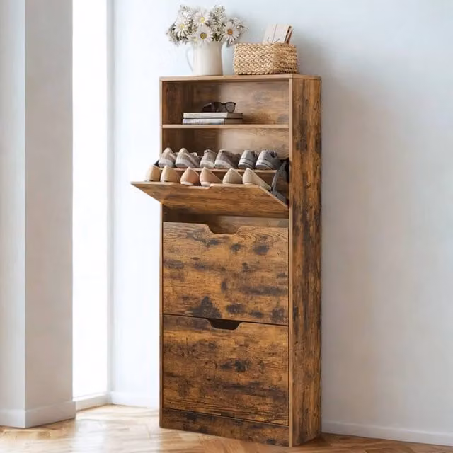 Pirlo Plush Modern 3 Drawer Shoe Storage Cabinet with Shelf in Brown – 1