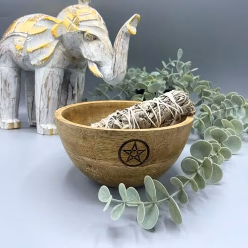 KDMD Wooden Pentagram Smudge and Ritual Offerings Bowl, Brown, W: 13 cm, H: 7 cm