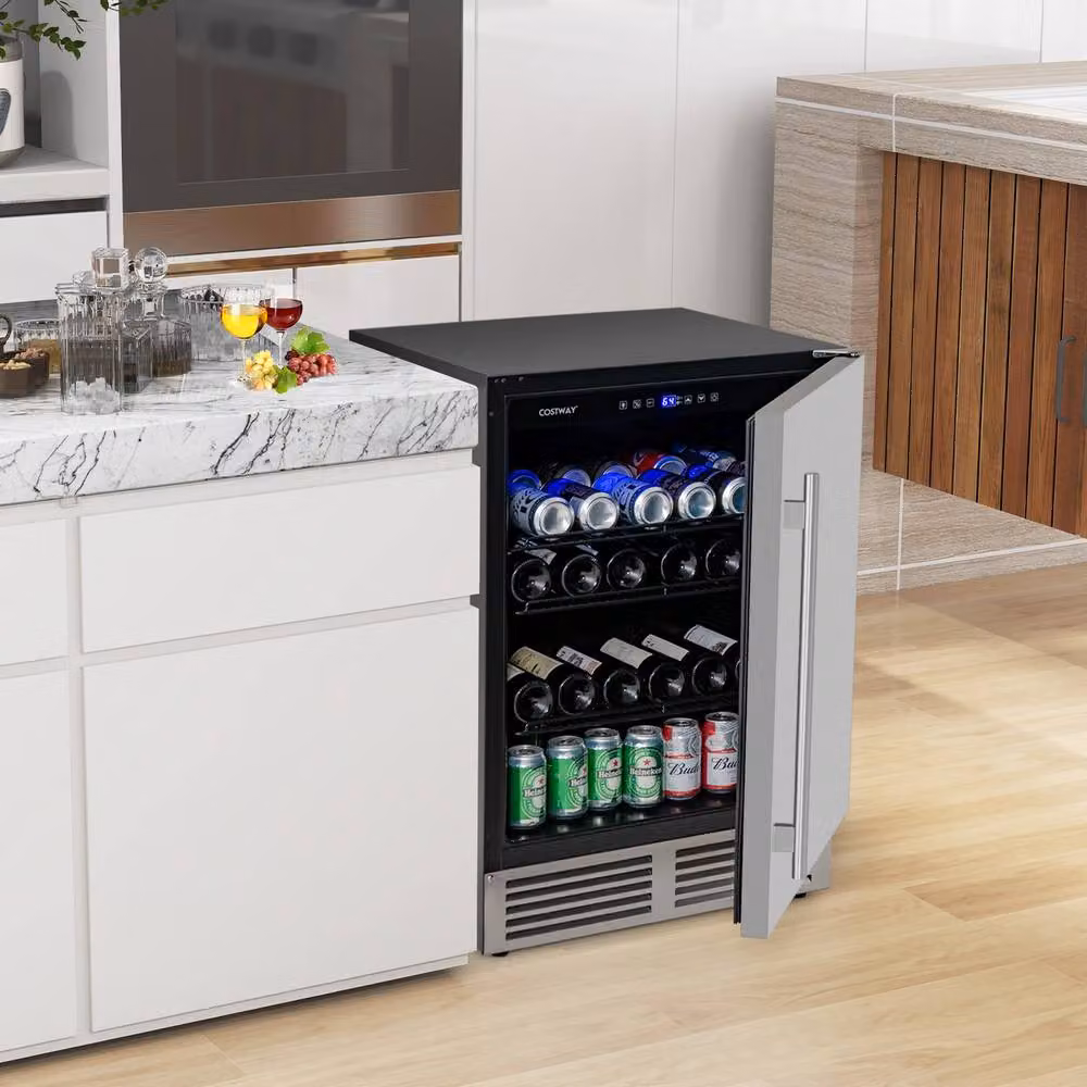 Costway 140L Beverage Fridge with 190 Can Capacity, Multicolour Under Counter Cooler with Compressor and LED Interior Light – 4