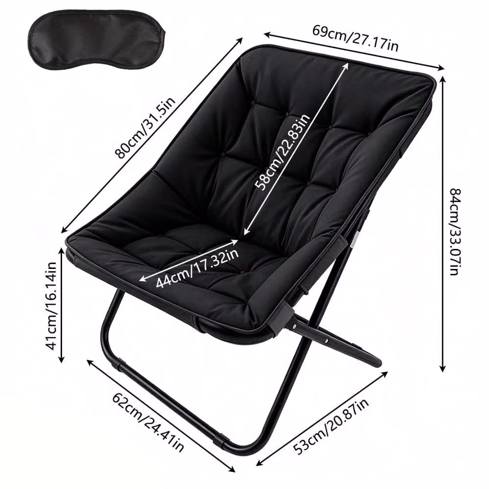 FORGEVIO Black Faux Fur Oversized Foldable Moon Saucer Lounge Chair