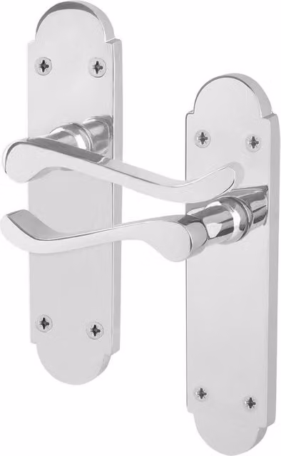 AFIT Polished Chrome Backplate Door Handles with Latch, 1 Pair, Silver, W/D/H: 15.0 x 15.0 x 1.5 cm – 1