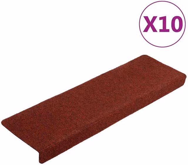 Berkfield Home Non-Slip Needle Punch Stair Mats, 10 Pack, Bordeaux Red, W: 65 cm, D: 21 cm, H: 4 cm – 1
