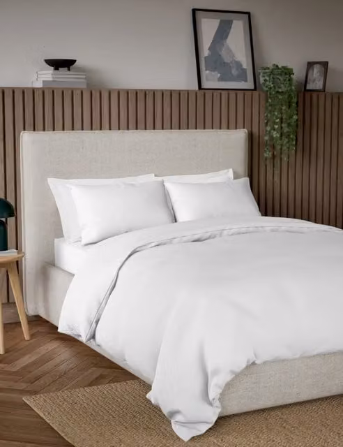 M&S Pure Cotton 300 Thread Count Bedding Set, White, W: 180 cm x L: 200 cm