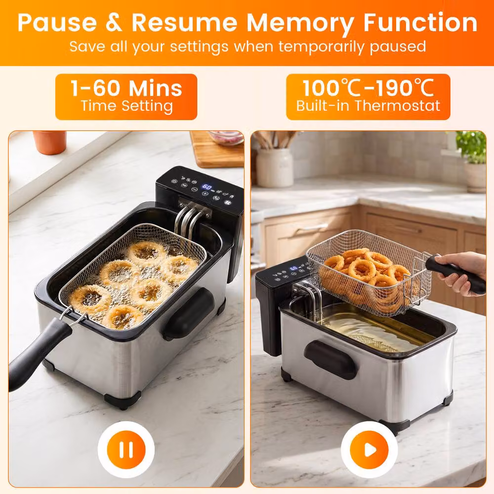 Costway 3L Electric Deep Fryer with Basket, 2000W, LED Touch Screen and 6 Presets in Silver – 7