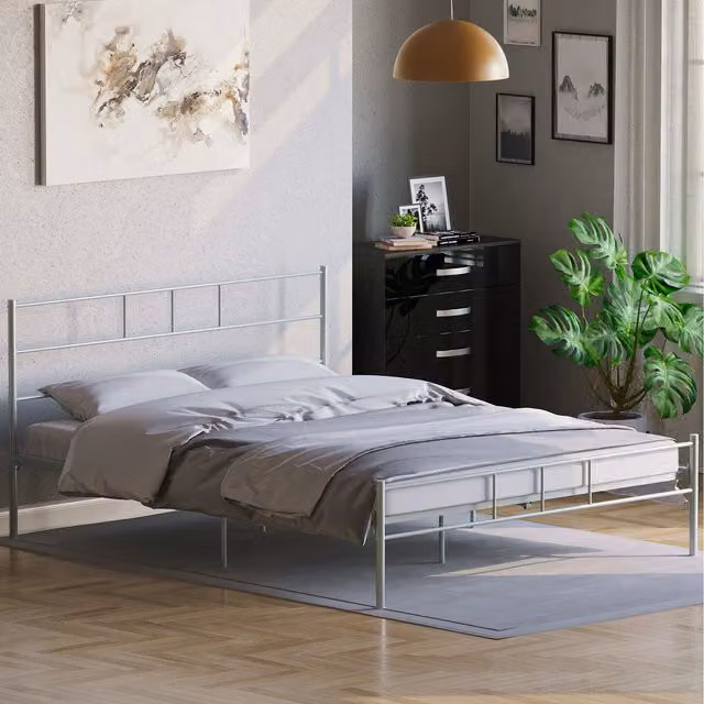 Vida Designs Dorset Modern Metal Bed Frame, Silver, W/D/H: 180 x 200 cm