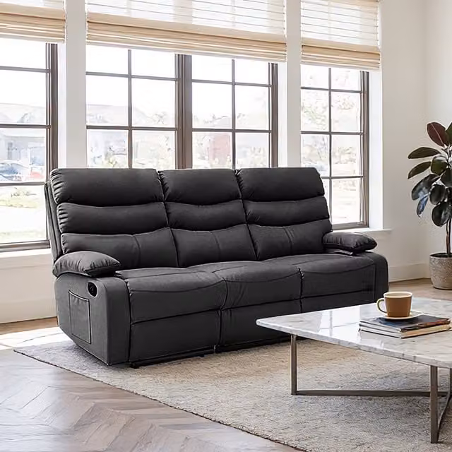 Kudl Blanca Recliner Sofa in Black Synthetic Leather with Manual Reclining Seats