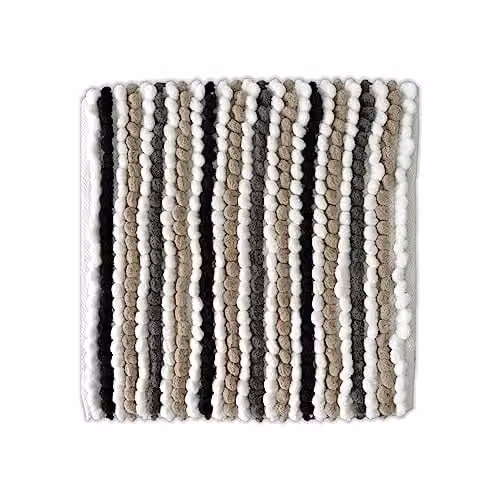 Allure Bath Fashions Striped Chunky Bobble Shower Mat, Monochrome Black and White, W/D/H: 50 x 50 x 1 cm