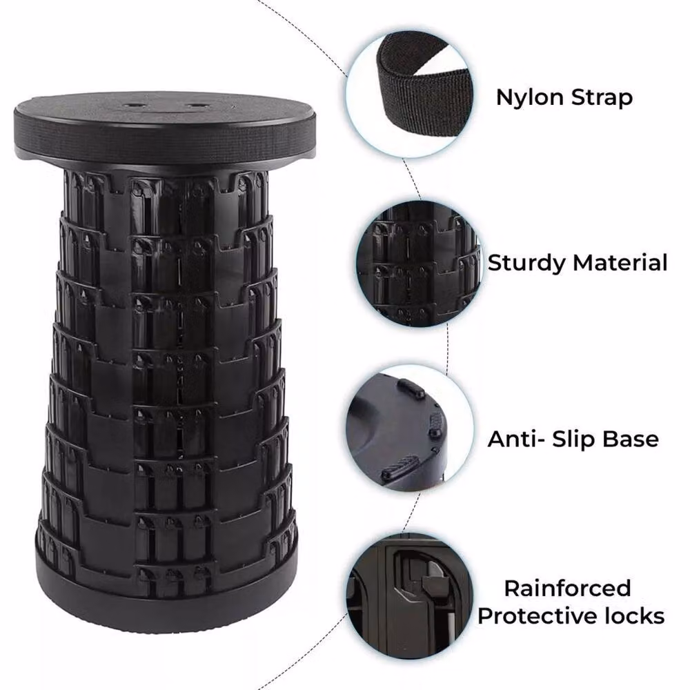 FLAVORA Lightweight Telescopic Folding Stool in Black – 3