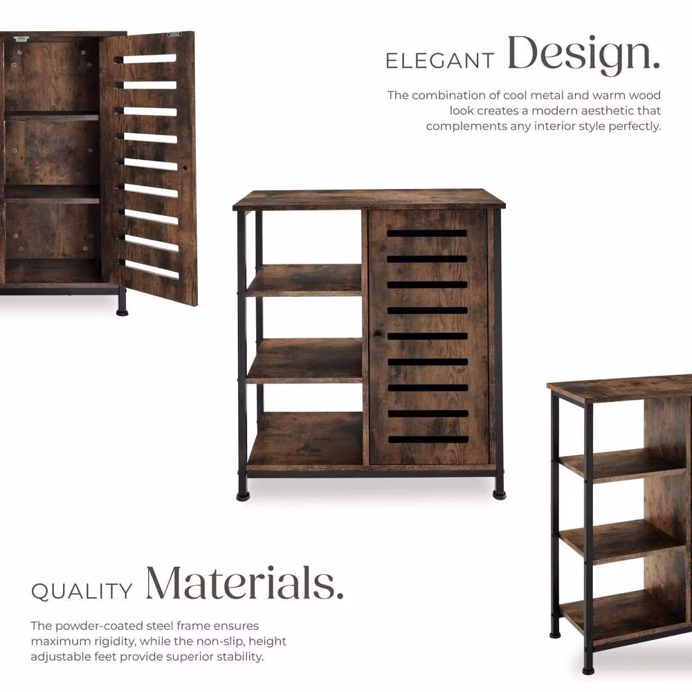 tectake Industrial Sideboard with 3 Open Shelves in Brown and Black Oak Finish – 3