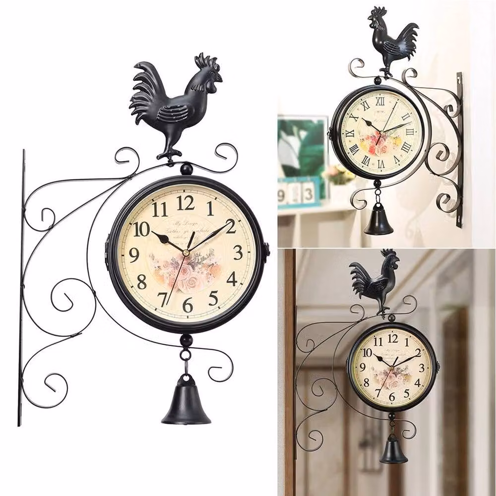KORVIXA Retro Round Double Sided Metal Outdoor Garden Wall Clock in Black, Diameter: 100 cm – 4