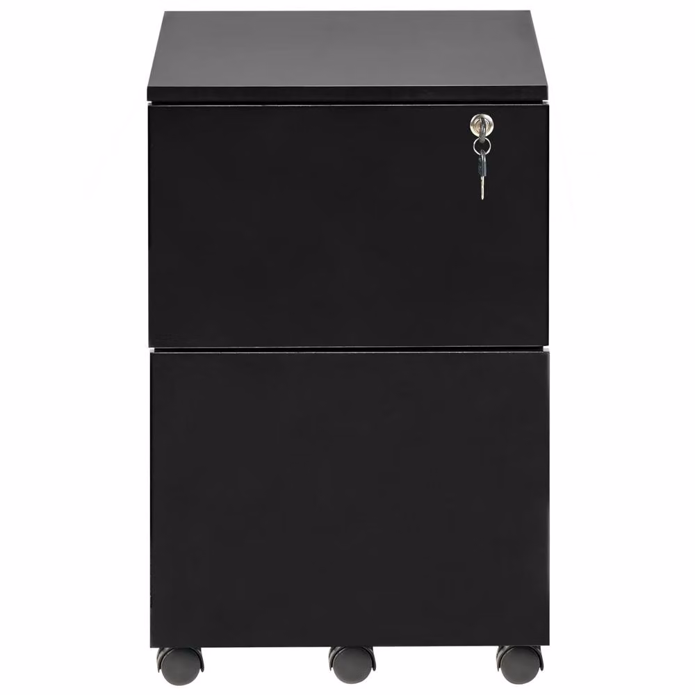 Wyld and Coco Black Wood Mobile Office Storage Unit with Lockable Drawers and Castors – 5