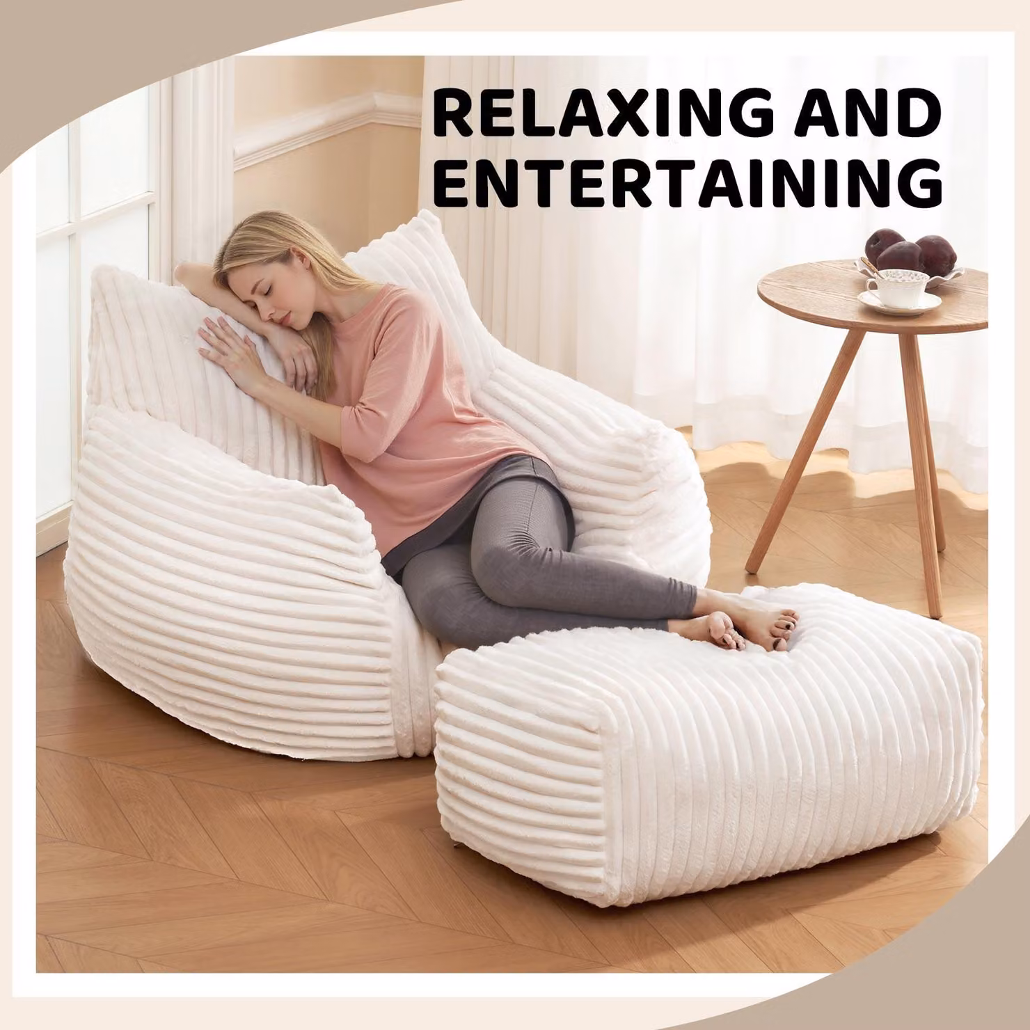 Aosom UK White Soft Bean Bag Chair with Footrest and High-Density Shredded Memory Foam, Modular Ergonomic Sofa, W/D/H: 98 x 117 x 75 cm – 3