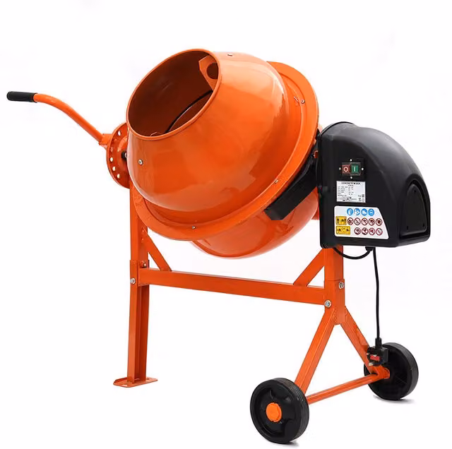 Darphe Portable Electric Concrete Mixer Trolley in Orange with Steel Construction