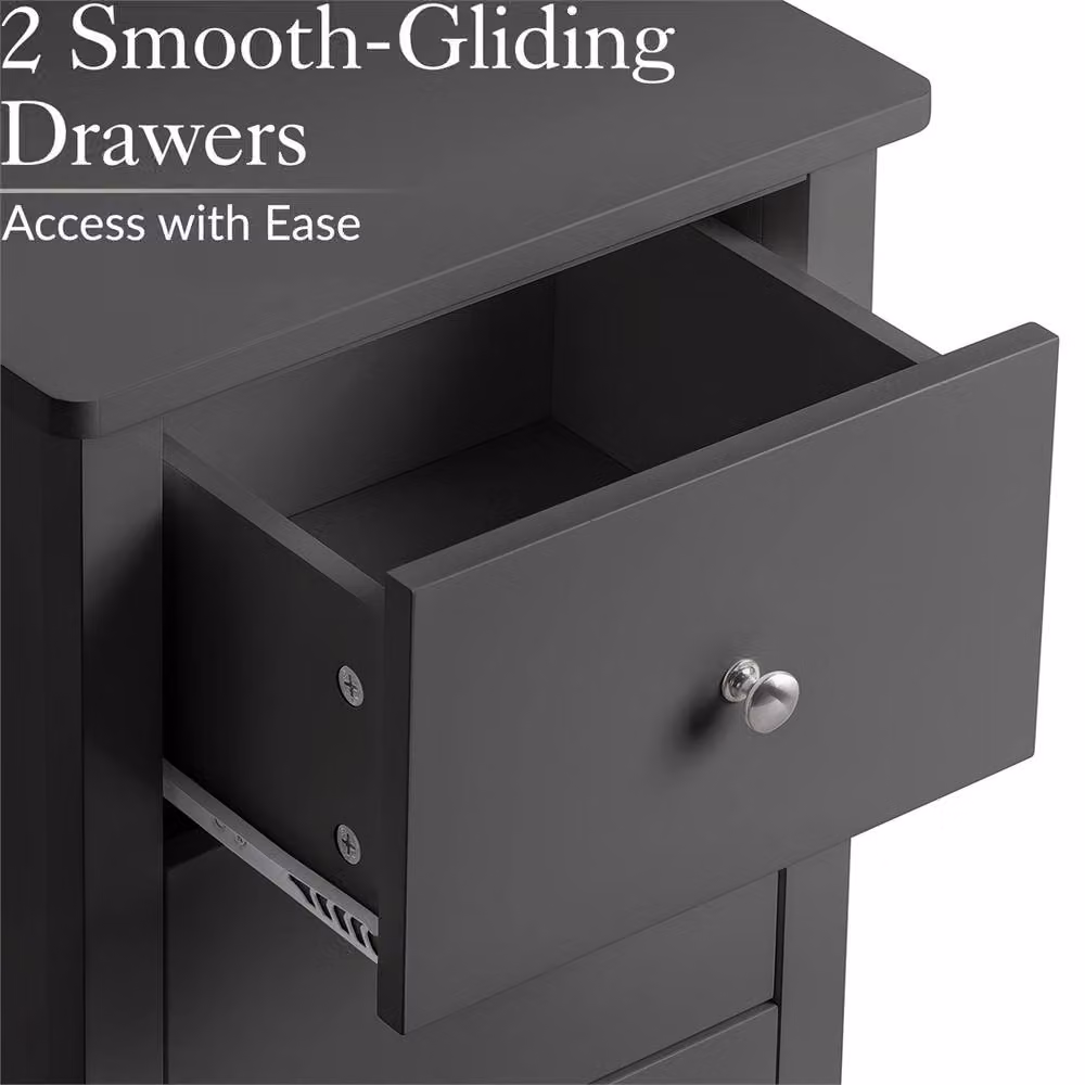 FORGEVIO Black 2 Drawer Slim Bedside Table for your Bedroom – 2