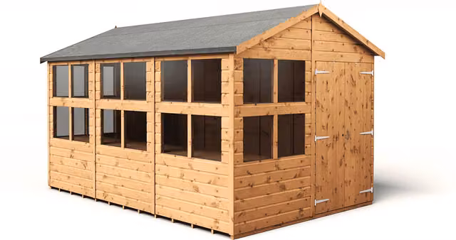 Empire Sheds Empire 8x12 Apex Potting Shed with Double Doors and Windows in Brown