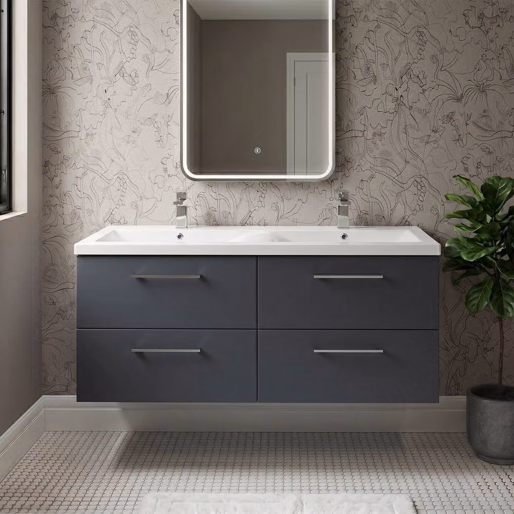 Balterley Level 1205mm Wall Hung 4 Drawer Vanity Unit & Double Basin in Matt Dark Grey – 3