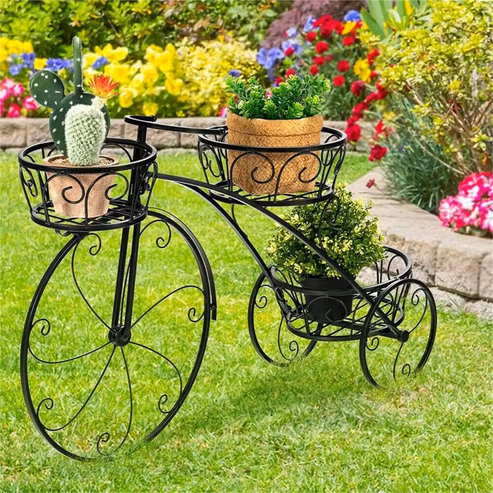 VOGREX 3-Tier Wrought Iron Tricycle Plant Stand in Black – 3