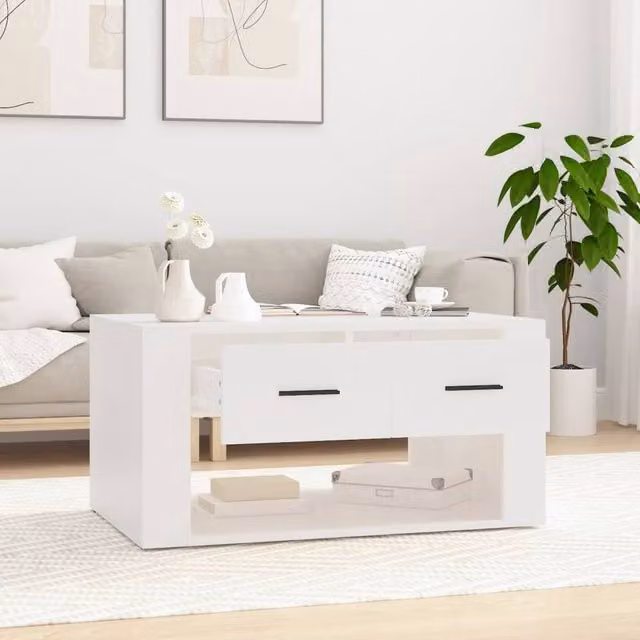 Berkfield Home Modern White Decorative Coffee Table, W/D/H: 80 x 50 x 40 cm