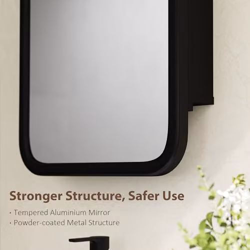 HOMCOM Modern Wall Mounted Bathroom Cabinet with Mirror and Internal Shelves, Black – 4