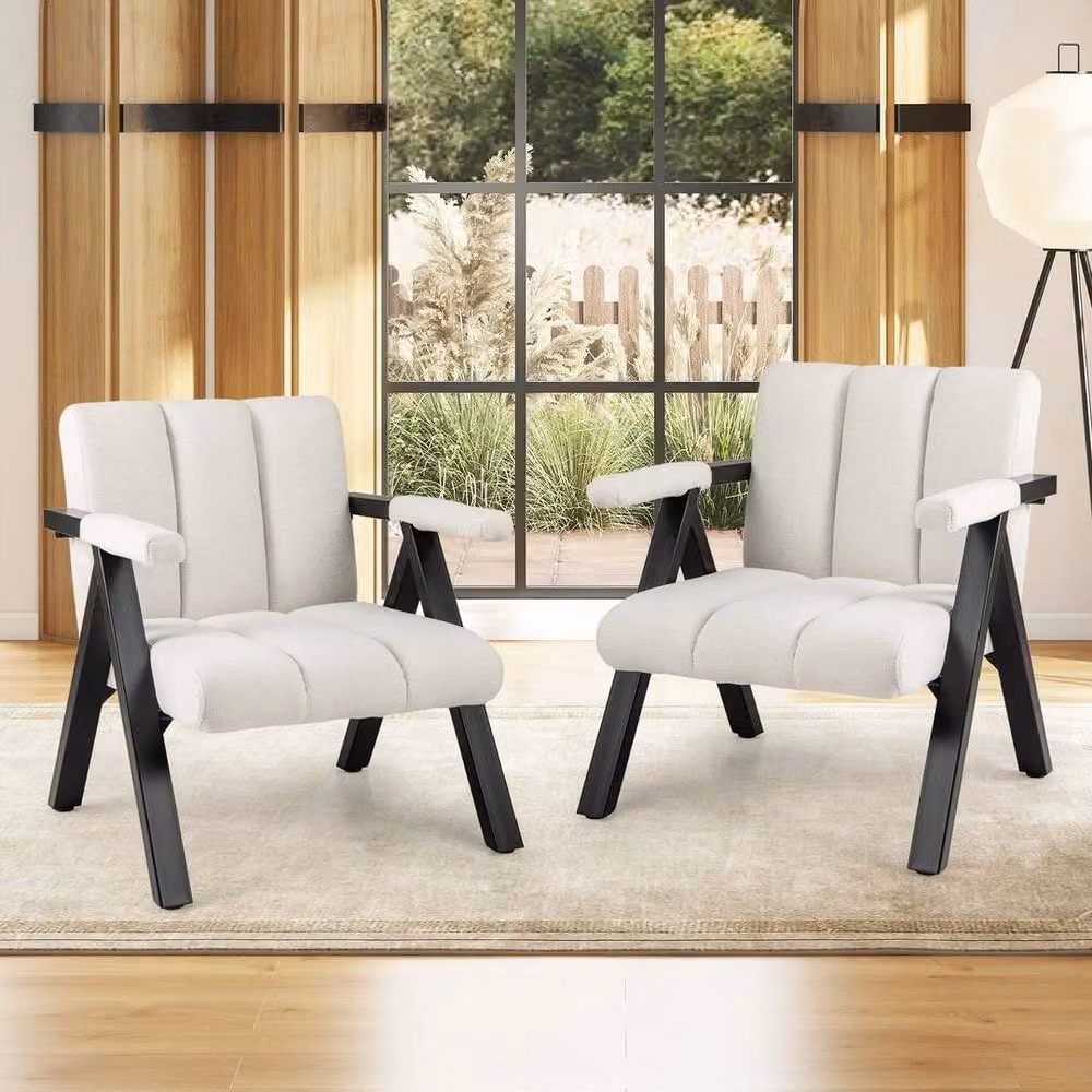 EONLION Oversized White Fabric Accent Chair with Metal Frame, W/D/H: 100 x 60 x 84 cm – 3