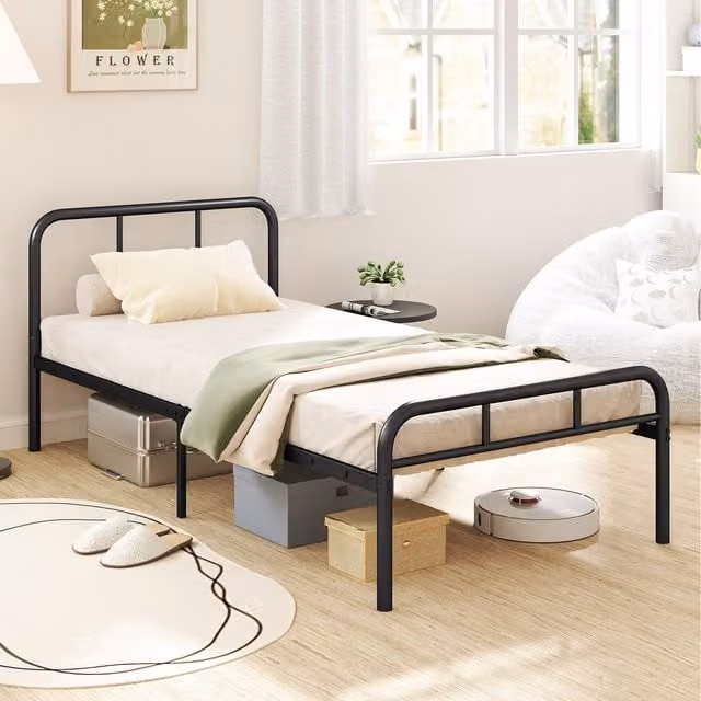 Costway Modern Metal Single Platform Bed, Black, W/D/H: 90 x 200 cm