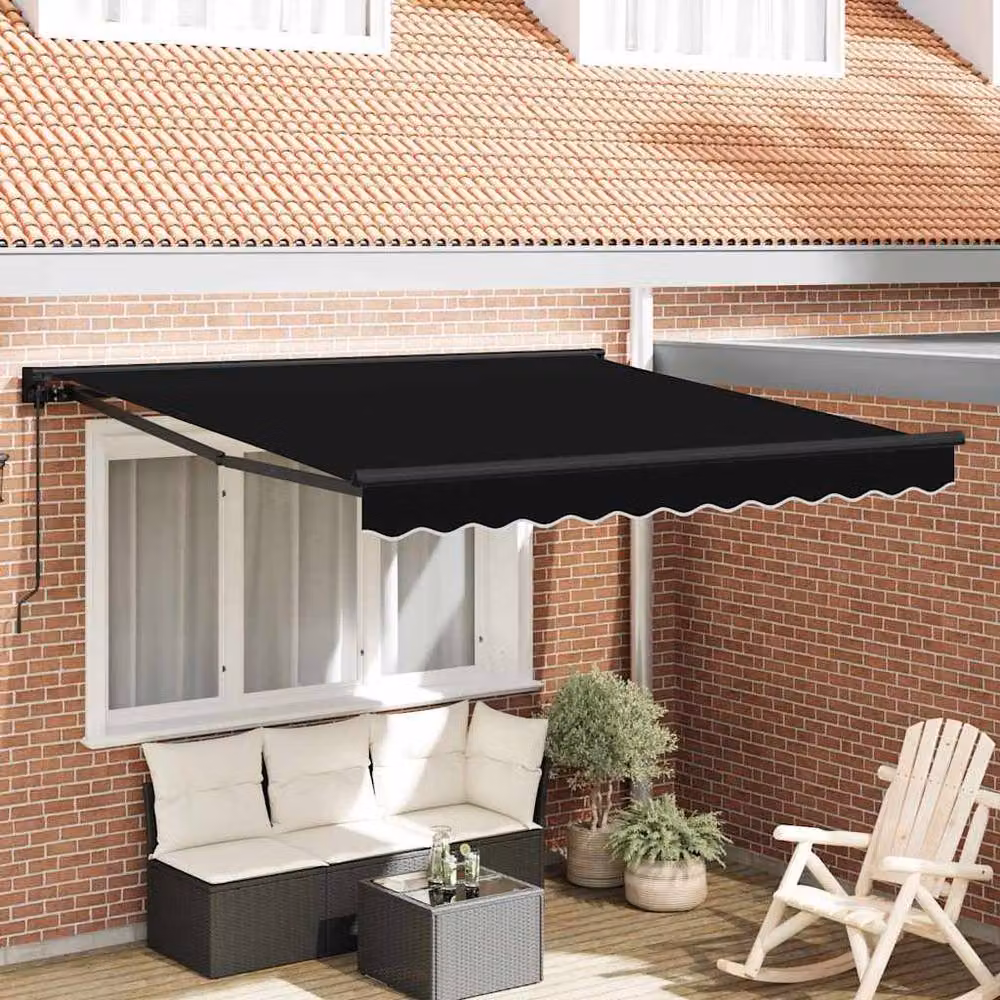 Berkfield Home Manual Retractable Folding Arm Awning in Black Polyester, W: 350 cm, D: 250 cm – 2
