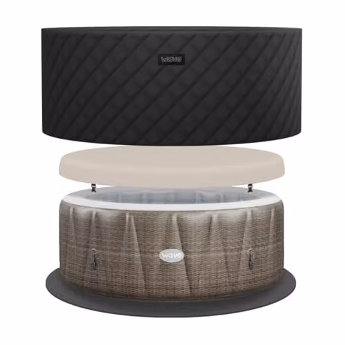Wave Atlantic 6 Person Inflatable Round Hot Tub in Brown Rattan with Integrated Heater and BubbleJet Massage – 1
