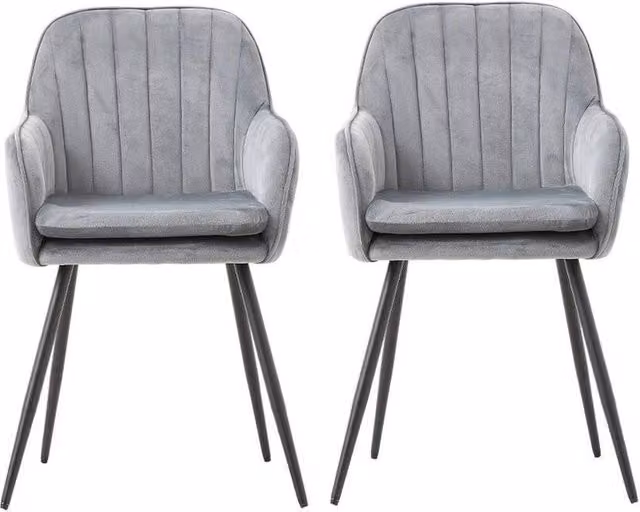 KORVIXA Set of 2 Grey Velvet Modern Dining Chairs with Metal Frame and Height: 100 cm – 1