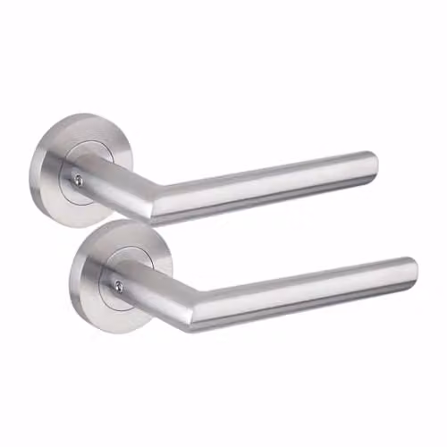 Golden Grace Mitred Latch Door Handles on Rose in Silver Satin Nickel Finish