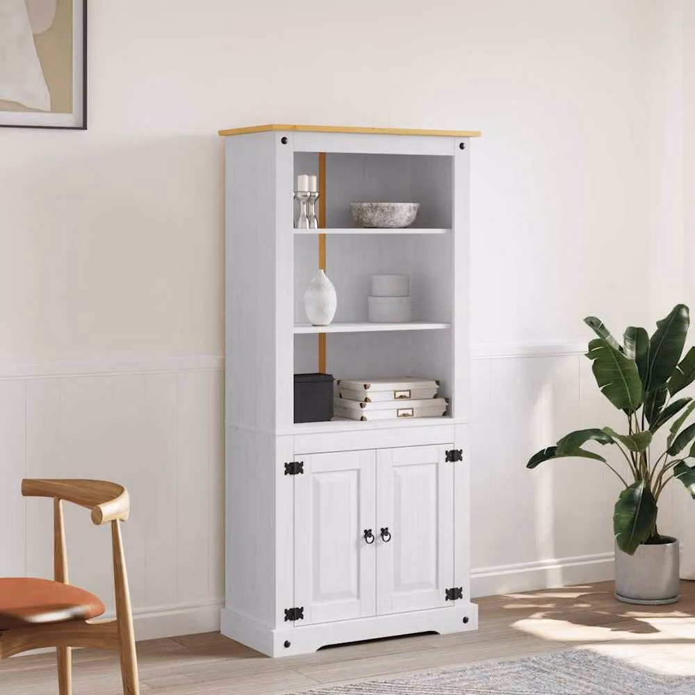 Berkfield Home Corona Mexican Pine Cupboard in White, W/D/H: 80 x 40 x 170 cm – 2