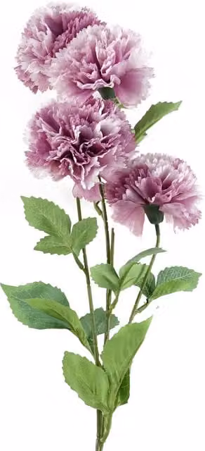 Pink Artificial Carnation Stem with 4 Textile Flowers and Leaves