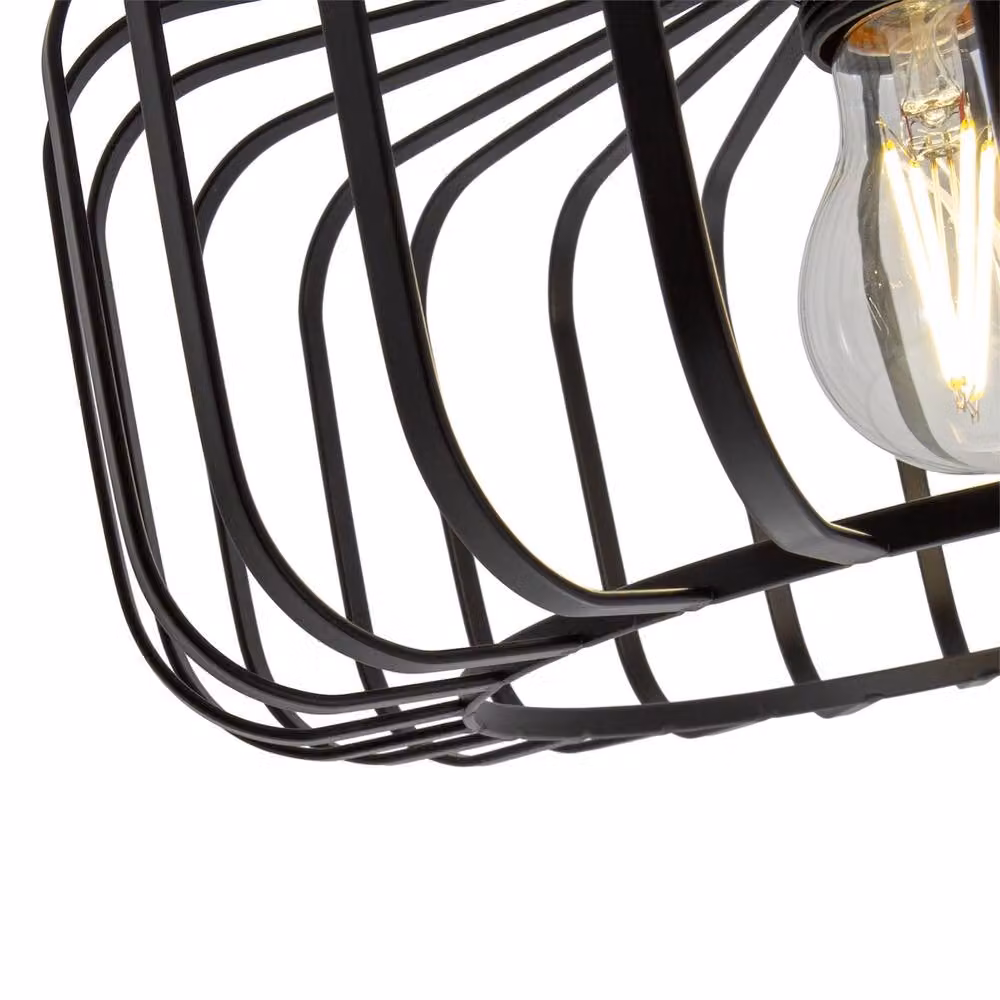 Happy Homewares Industrial Cage Semi Flush Ceiling Light in Matte Black Metal – 3