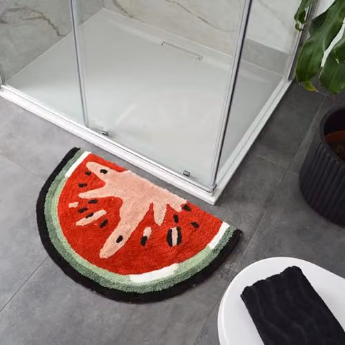 Mooky Mats Watermelon Slice Semi Circle Non Slip Bath Mat, Red and Multicolour, W: 80 cm, D: 50 cm – 2
