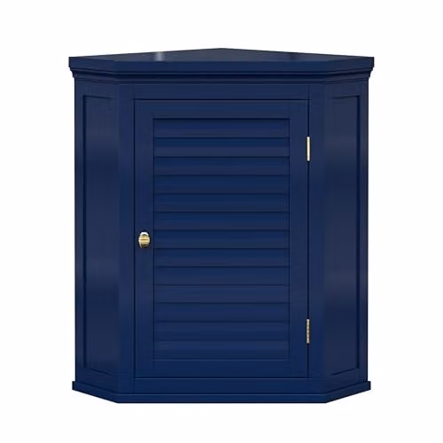 Teamson Home Glancy Wall Mounted Corner Cabinet with Faux Louvered Hinged Doors, Blue, H: 61.0 cm, W: 38.1 cm, D: 38.1 cm