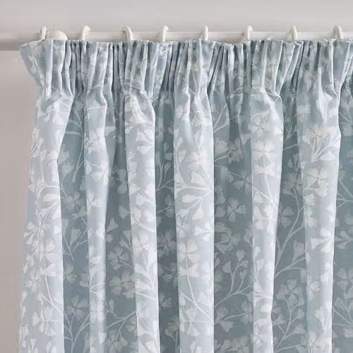 Catherine Lansfield Brooke Floral Lined Pencil Pleat Curtains, Duck Egg Blue, W: 168 cm, Drop: 183 cm
