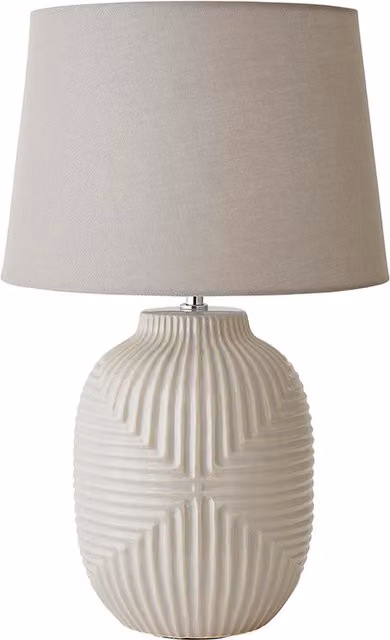 Harrison Large Geo Ribbed Gloss Ceramic Table Lamp with Tapered Shade in Grey