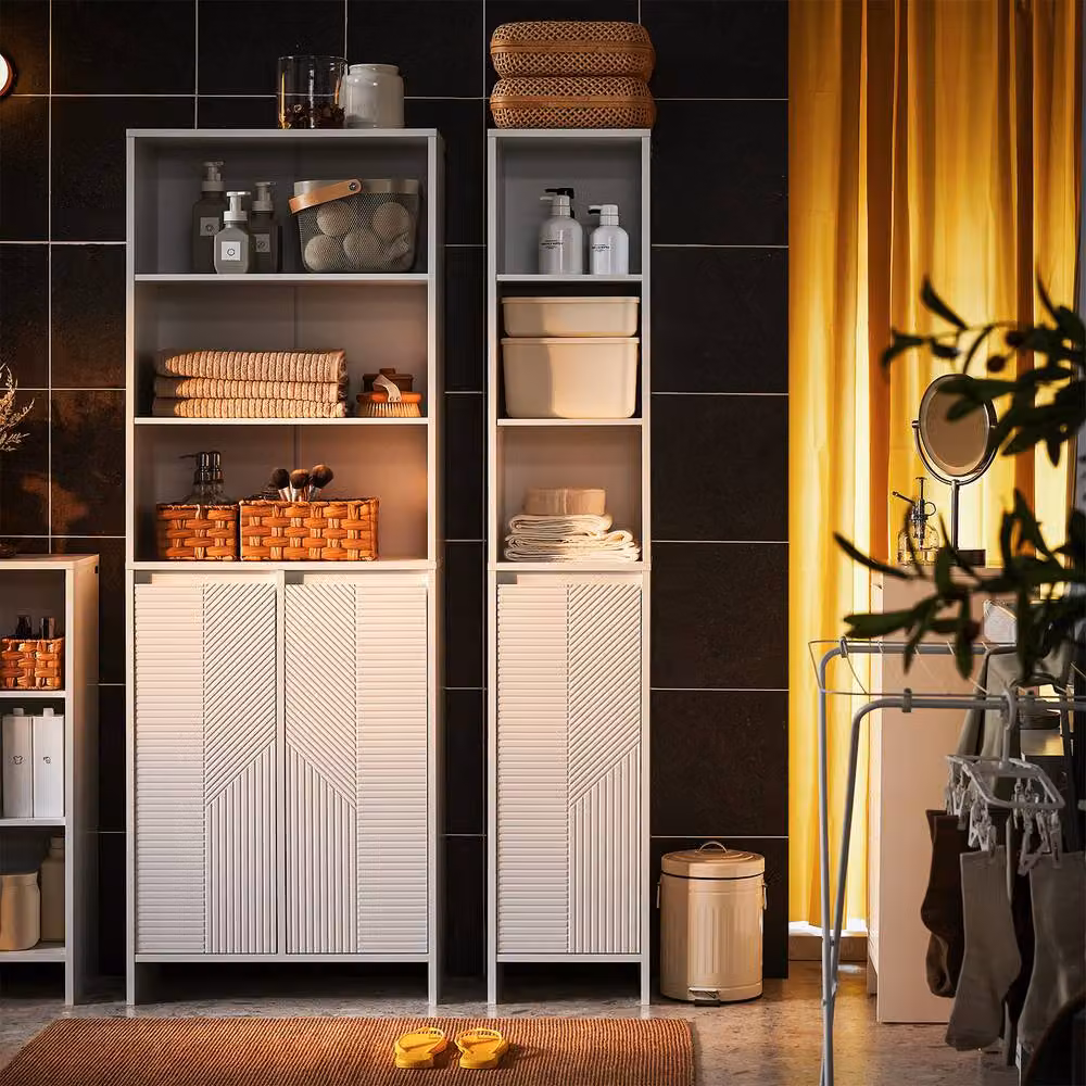 SoBuy Modern Slim Tall Bathroom and Hallway Cabinet in White with Internal Shelves and Hinged Doors – 7