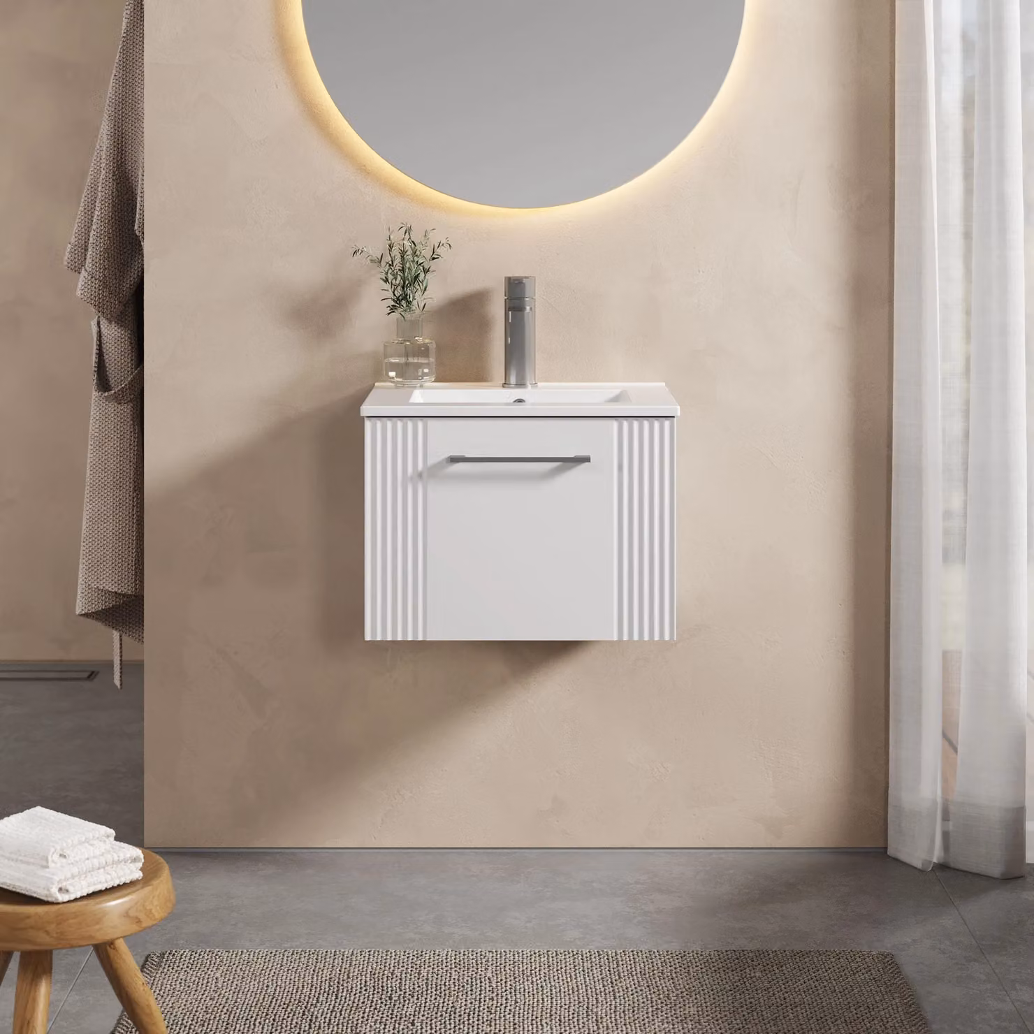Balterley Wall Hung Single Drawer Vanity Unit with Vitreous China Basin, White, W/D/H: 50.0 x 39.5 x 37.7 cm – 2