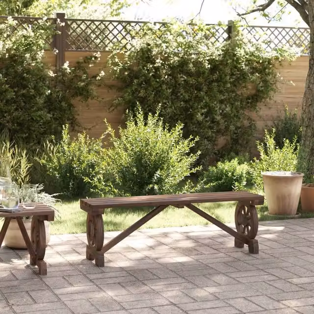 Berkfield Home Beautiful Garden Bench in Brown Solid Wood, W/D/H: 115 x 39.5 x 28 cm