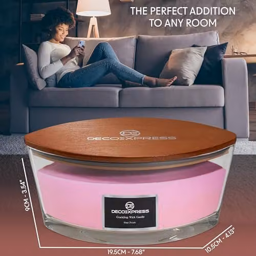 Deco Express Rose Petals Scented Woodwick Pillar Candle in Pink – 5