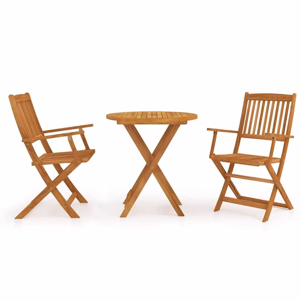 Berkfield Home 3 Piece Folding Garden Dining Set in Brown Solid Oiled Acacia Wood – 1